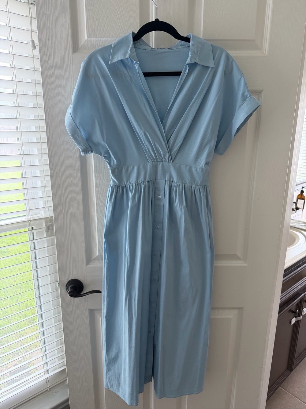 Zara Light Blue Button-Front Midi Dress